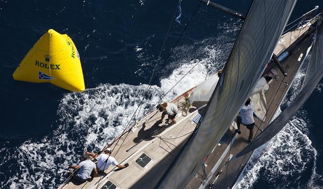 Massimo Violati’s OPS 5 turning the mark - Maxi Yacht Rolex Cup 2012 &copy;  Rolex / Carlo Borlenghi http://www.carloborlenghi.net